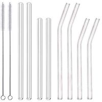 ALINK 8-Pack Clear Glass Smoothie Straws, 10mm Wide 10" + 9" Long Reusable Drinking Straws for Milkshakes, Juice, Water, Milk with 2 Cleaning Brush