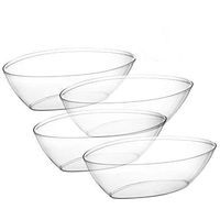 [4 Pack] Embellish Oval 64 Ounce Disposable Reusable Crystal Clear Hard Plastic Serving Size Bowls, Great For Salad, Snack, Chips, Candies, Side Dish, Use At Wedding, Event, Party, Or At Home