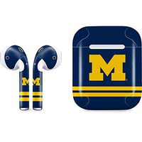 Skinit Decal Audio Skin for Apple AirPods with Lightning Charging Case - Officially Licensed College Michigan Logo Striped Design