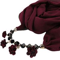 re2chiOngs Scarf,Ethnic Women Solid Color Flower Beads Pendant Necklace Chiffon Scarf Wrap Gift - Date Red