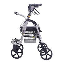 120kg/264lb Folding Transport Walker with Seat, Wheels/casters, Drive Rolling Walker Tray Heavy Duty for Senior, Adjustable Backrest, Pull The Handle to Braking and Parking