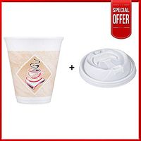 Dart 12x16G, 12 Oz. Espresso Foam Cup and White Plastic Cup Lid With Reclosable Tab, Customizable Disposable Hot and Cold Drink Tea Coffee Cups (50)