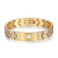 linnalove The Men's Medical Alert Bracelets Meridian Stainless Steel Medical id Bracelets for Men with Free Engraving(Gold)-85