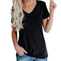 Veodhekai Womens Tops Short Sleeve Solid Pocket T Shirt Basic Bottom T-Shirt Blouse Top Comfortable Holiday Shirt Black