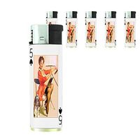 Perfection In Style Butane Refillable Electronic Lighter Set of 5 Pieces Vintage Playing Cards Design 015