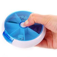 Polytree Weekly Pills Organizer Case Rotating Round Medicine 7 Days Box - Blue