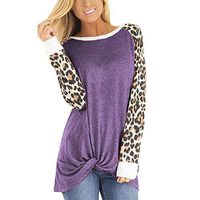 Kiminana Leopard Lady Knotted Long Sleeve Top Color Block Shirt Soft tee Crew Neck Sweaters Tunic Tank Purple