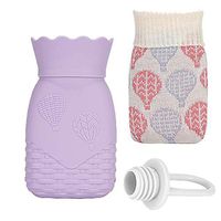 Silicone Hot Water Bottle - 320ml Capacity Portable Hand Warmer Hot Water Bag with Knit Cover Microwave Heating Bottle Hot and Cold Dual Use for Girl Woman Older Pain Relief (Short, Purple)
