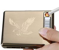 Moonwbak Cigarette Case Lighter, Metal Full Pack 20 Regular Cigarettes Box Holder USB Rechargeable Cigar Lighter Flameless Windproof with USB Cable Best for Birthday Gifts (Eagle)