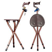 Folding Cane Seat 400 lbs Capacity 3 Legs Adjustable Height Walking Stick Tall with LED Light Unisex for Elderly Brown