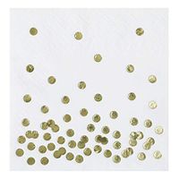 100 Pack Sparkly Gold Foil Polka Dots Cocktail Napkins, Disposable, White, 3-ply, 1/4 Fold, Measures 5" x 5" Folded, or 10"x10" Unfolded, Decorative, Soft, Absorbent. Good for Lunch, Dessert, Beverage