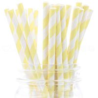 CleverDelights Biodegradable Paper Straws - Lemonade Stripe - Box of 100 - Light Yellow Straws
