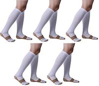 ASRocky (5 Pair, Lg/XL, Wht-Cu) Graduated Compression Socks Anti-Fatigue Antimicrobial Calf High Below Knee Mens Womens Sock Leg Foot Ankle Heel Support Pain Relief Stockings Reduce Swelling