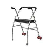 PIWYHOW Double Wheel Height Adjustable Walker, Folding Portable Aluminum Elderly Rehabilitation Standing Aid, Compact Lightweight Walking Frame, Silver