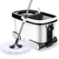 Spin Mop Bucket System, Included Easy-Press Handle with 3 Microfiber Mop Heads,Stainless Steel Handle And 360 Degree Swivel Head,White,3