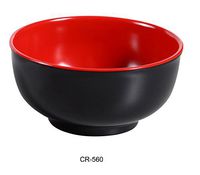 Yanco CR-560 Black and Red Two-Tone Bowl, 22 oz Capacity, 3.25" Height, 6.5" Diameter, Melamine, Black/Red Color, Pack of 48