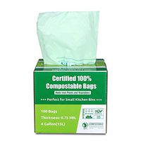 Primode 100% Compostable Bags, 4 Gallon (15L) Food Scraps Yard Waste Bags, Extra Thick 0.75 Mil. ASTM D6400 Compost Bags Small Kitchen Trash Bags, 100 Count Certified by BPI & TUV EU