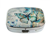 XUTAI Custom Personalized Square Stainless Steel Silver Glass Travel Pill Case Vitamin Decoration Box (Radiant Butterflies)