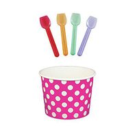Black Cat Avenue Paper Ice Cream Cups with Spoons Combo, Polka Dot, Pink, 12 Ounce, 50 Pack