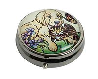WuCong Dog and Cat Custom Fashion Design Gun Silver Glass Round Pill Case Western Medicine Tablet Holder Decorative Box