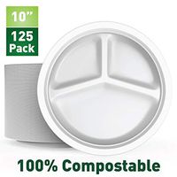 TDSupply 100% Compostable Paper Plates │ Premium 10" Plates │ 125 Pack │ 3 Compartment │ Lunch Or Dinner Size Disposable Plates │ Eco-Friendly │ 100% Biodegradable │ Recyclable │ 100% Natural │ White