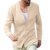 Giulot Men's Long Sleeve Button Down Cotton Linen Shirt Business Loose Fit Summer Beach T Shirts Dress Shirts Khaki