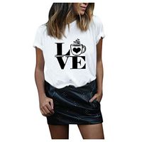 Sunhusing Women's Letter Love Printed Solid Color Short Sleeve Casual Round Neck Large Size T-Shirt Tops(White,2XL)