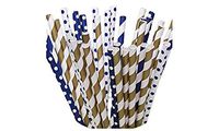 125 Navy and Gold Paper Straws - Party DIY, Mason Jars, Baby Shower, Chevron and Polka Dots