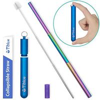 Reusable Collapsible Straw, Rainbow 9.25'' Telescopic Stainless Steel Metal Straw, Portable Drinking Straw perfect for Hot Drink, Coffe, Juice, Milkshake - Great Gifts for Mother's Day Valentine's Day