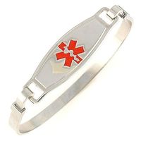 Women's Medical Alert ID Bracelet - Bangle, Custom Engraving Included, Stainless Steel - Red, Size M/L