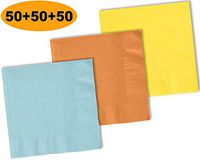 150 Beverage Napkins, Pastel Blue, Autumn Orange, Lemon Yellow - 50 Each Color. 2 Ply Paper Cocktail Napkins. 5" folded, 10" unfolded.