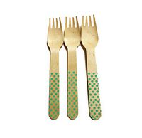 Perfect Stix Polka Dot Forks 158 36-Mint Printed Wooden Forks with Mint Polka Dot Pattern, 6" (Pack of 36)