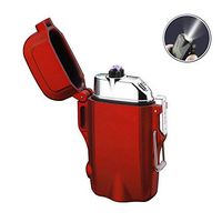 Dual Arc Lighter Rechargeable Waterproof Flameless Windproof USB Plasma Mini Double Electric Lighter with Flashlight Double for Survival Cigar Candle Cigarette Pipe(Red)