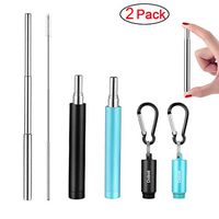 2 Pack Reusable Metal Straws Collapsible Stainless Steel Drinking Straw Portable Telescopic Straw with Case Black/Light Blue