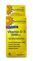 Sunshine Vitamin D-3 5,000 IU, Healthy and Strong Bones, 30 servings