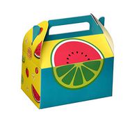 Hammont Paper Treat Boxes - Party Favors Treat Container Cookie Boxes Cute Designs Perfect for Parties and Celebrations 6.25" x 3.75" x 3.5" (10 Pack) (Fruit)