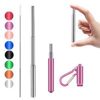 Senneny Telescopic Reusable Straws Stainless Steel Metal Drinking Straw Portable Collapsible Straw with Travel Case Cleaning Brush Keychain (Purple)