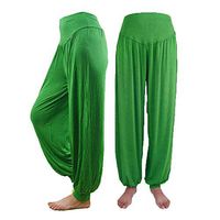 Meikosks Womens Cotton Soft Yoga Elastic Loose Casual Bottoms Sports Dance Harem Pants Green