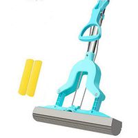 QJSDM Cleaning mop Mops Floor Cleaning Fold Squeeze Water Sponge Mop Stainless Steel Rod Rubber Can Stretch Cotton Absorbent Mop,Blue