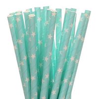 Light Blue with White Star Paper Straws (100)