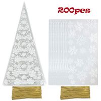 Tongnian 200 Pieces Snowflake cellophane Bags Christmas Party Treat Bags with 200 Gold Twist Ties for Favor Candy Chocolate Popcorn Handmade Cookies Sweets Crafts (style3)