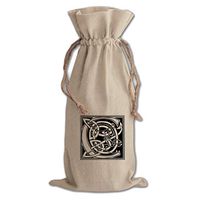 "C" Irish Celtic Monogram Letter C Cotton Canvas Wine Bag, Cotton Drawstring