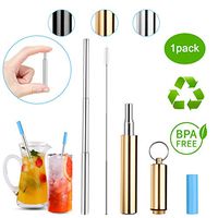 DOTSOG Portable Telescopic Straws,Reusable Collapsible Straw,Telescopic Stainless Steel Metal Drinking Straw with Case,Silicone Mouth,Perfect for Drinking Water, Smoothie, Juice, Milkshake(Gold)