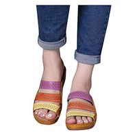 Cenglings Women's Open Toe Strappy Sandals Slip On Wedge Slippers Platform Hollow Out Sandals Plus Size Beach Shoes Slides(Brown,41)