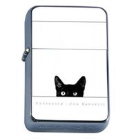 Black Cat Curiosity Very Cute Windproof Refillable Flip Top Oil Lighter with Tin Gift Box D-024