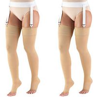 Truform Compression 20-30 mmHg Thigh High Open Toe Stockings Beige, Large, 2 Count