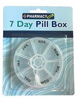 Pharmacy Best - Round Pill Box 7 Day Organizer - for Medicine Travel - White Case Holder Weekly Monday to Sunday Compartment - Easy to Carry On - You Never Will Not Forget to Take Pill