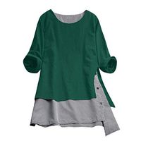 Meikosks Womens Plus Size Blouses Splice Linen Tops Button Lattice Loose T Shirt Oversized Tunic Green