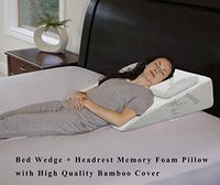 InteVision Foam Bed Wedge Pillow (26" x 25" x 7.5") Headrest Pillow in ONE Package - 2" Memory Foam Top - Removable Bamboo Cover - Helps Relief from Acid Reflux, Post Surgery, Snoring