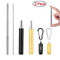 2 Pack Reusable Metal Straws Collapsible Stainless Steel Drinking Straw Portable Telescopic Straw with Case Black/Gold